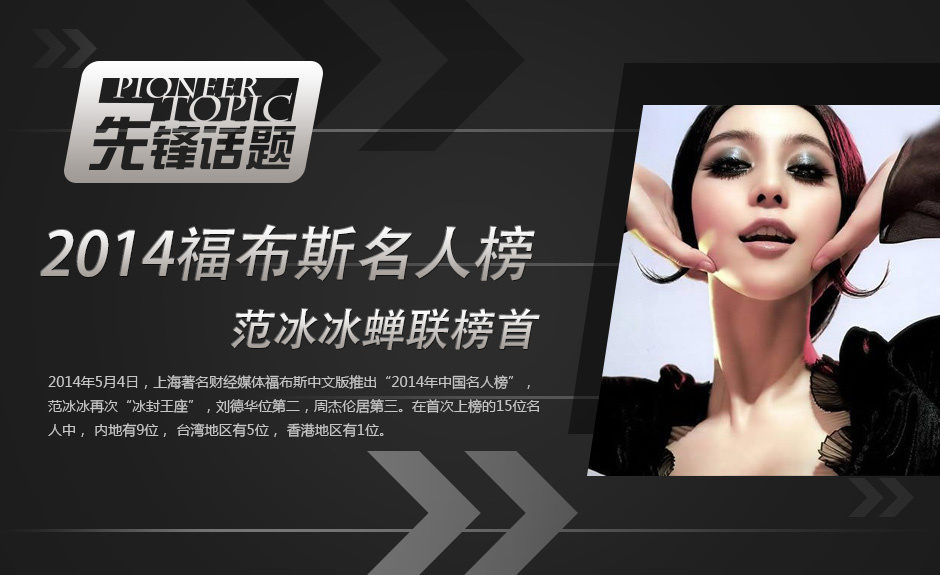 2014福布斯中国名人榜：范冰冰两度蝉联（图）