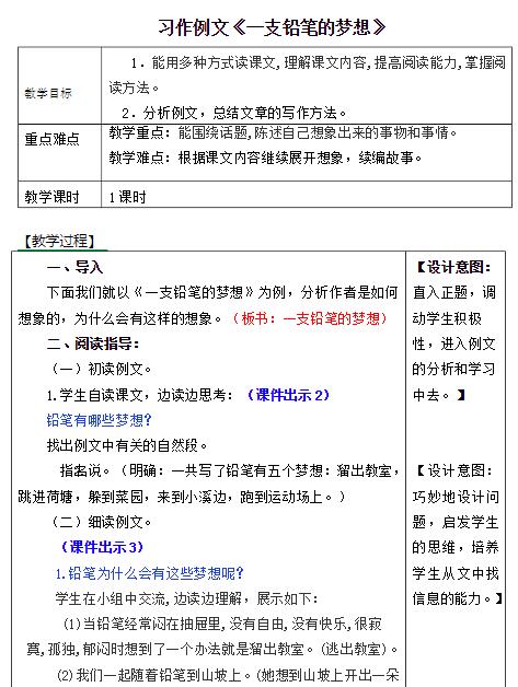 2021部编版三年级语文下册习作例文:一支铅笔的梦想教案免费下载