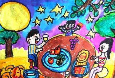 关于中秋赏月的儿童画图片大全
